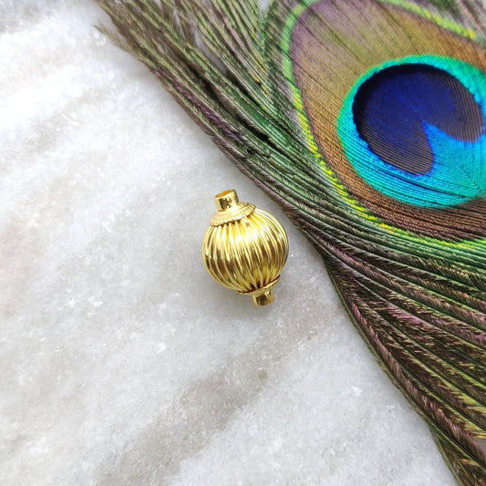 18K Solid Yellow Gold Fancy Fluted Ball Beads 19x13.5mm - Kanika Creations