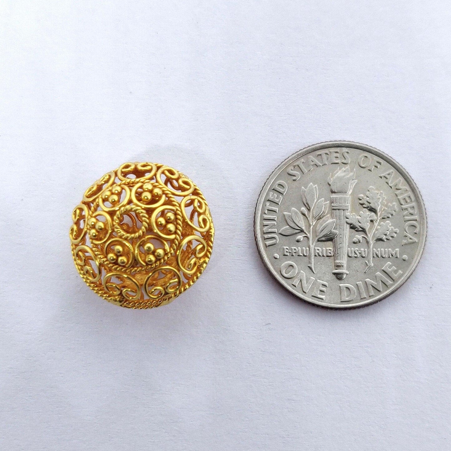 18k Solid Yellow Gold Filigree Rondelle Spacer Beads 10x13mm - Kanika Creations