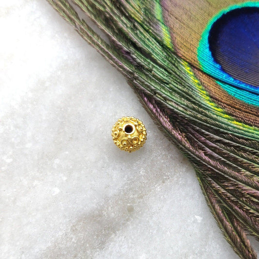 18k Yellow Gold 7mm Antique Round Spacer Beads - Kanika Creations