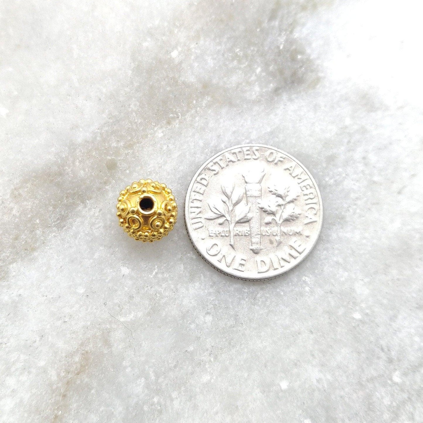 18k Solid Yellow Gold Antique Round Spacer Beads 7mm - Kanika Creations