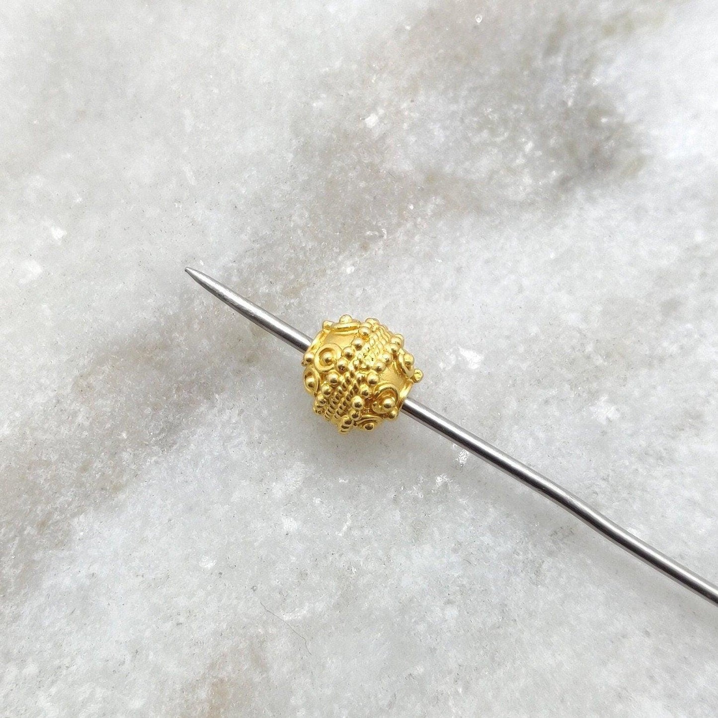 18k Solid Yellow Gold Antique Round Spacer Beads 7mm - Kanika Creations