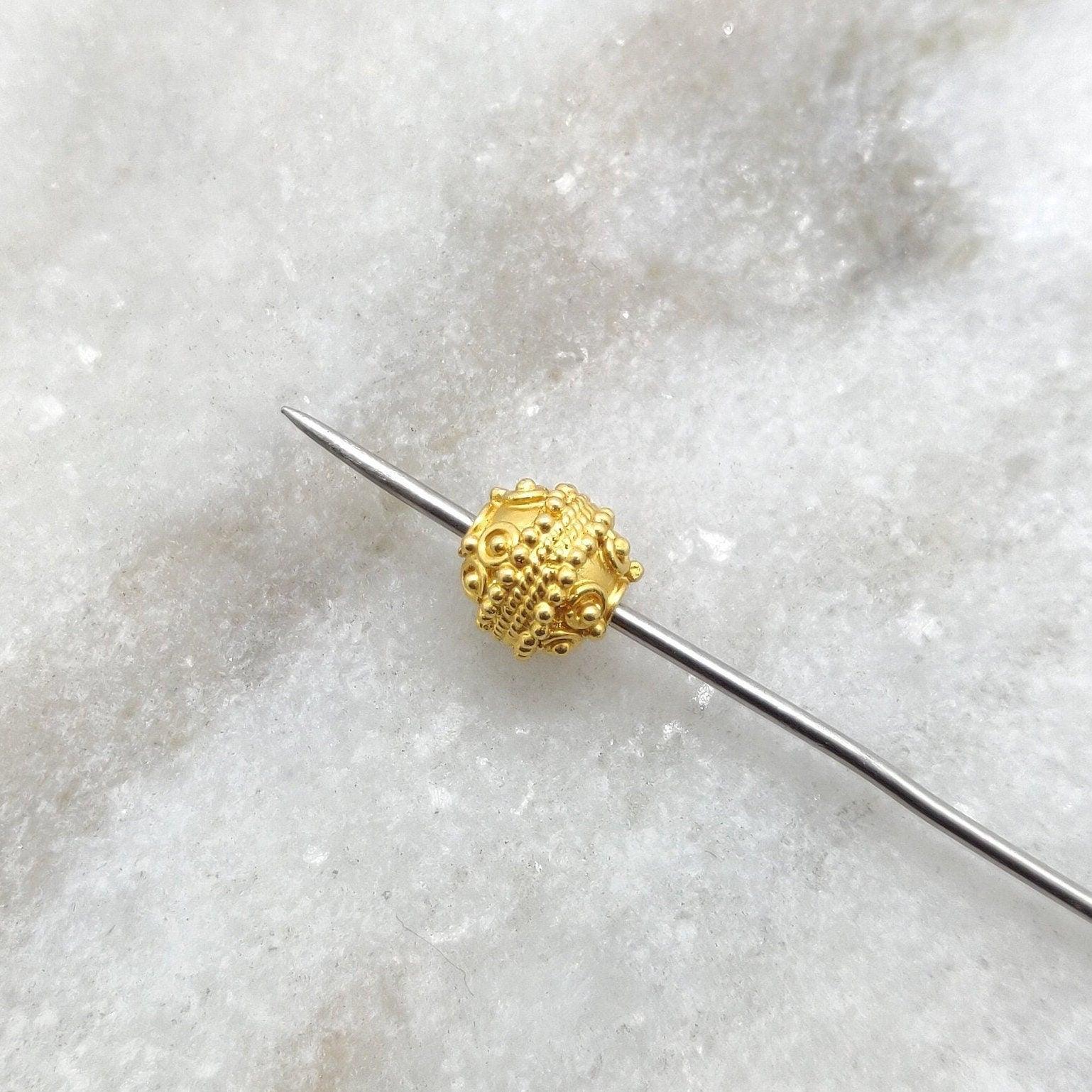 18k Yellow Gold 7mm Antique Round Spacer Beads - Kanika Creations