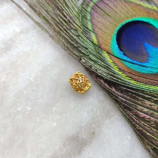 18k Solid Yellow Gold Drum Textured Spacer Beads 9x8mm - Kanika Creations