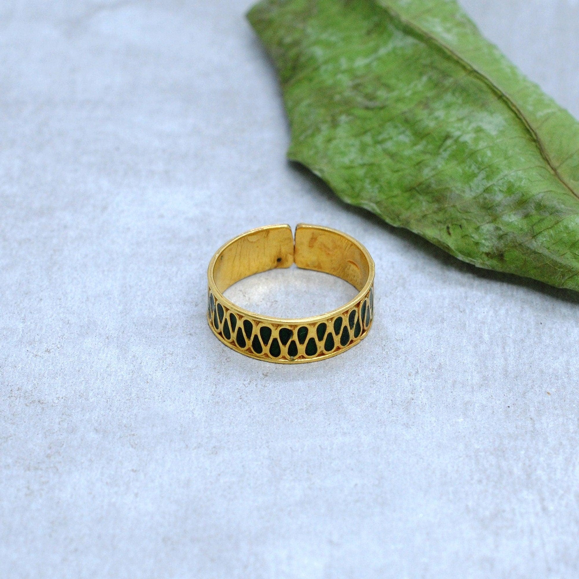 18k Solid Yellow Gold Adjustable Statement Band Ring - Kanika Creations