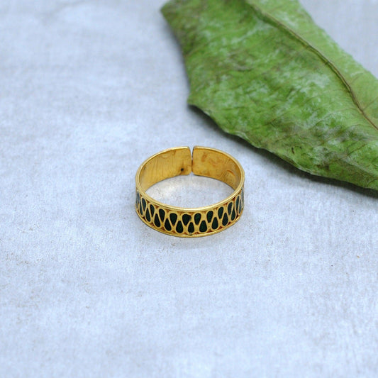 18k Solid Yellow Gold Adjustable Statement Band Ring - Kanika Creations