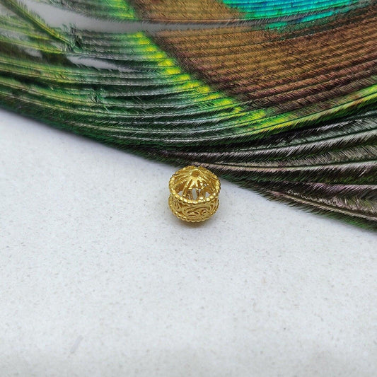 18k Solid Yellow Gold Fancy Tube Spacer Beads 6mm - Kanika Creations