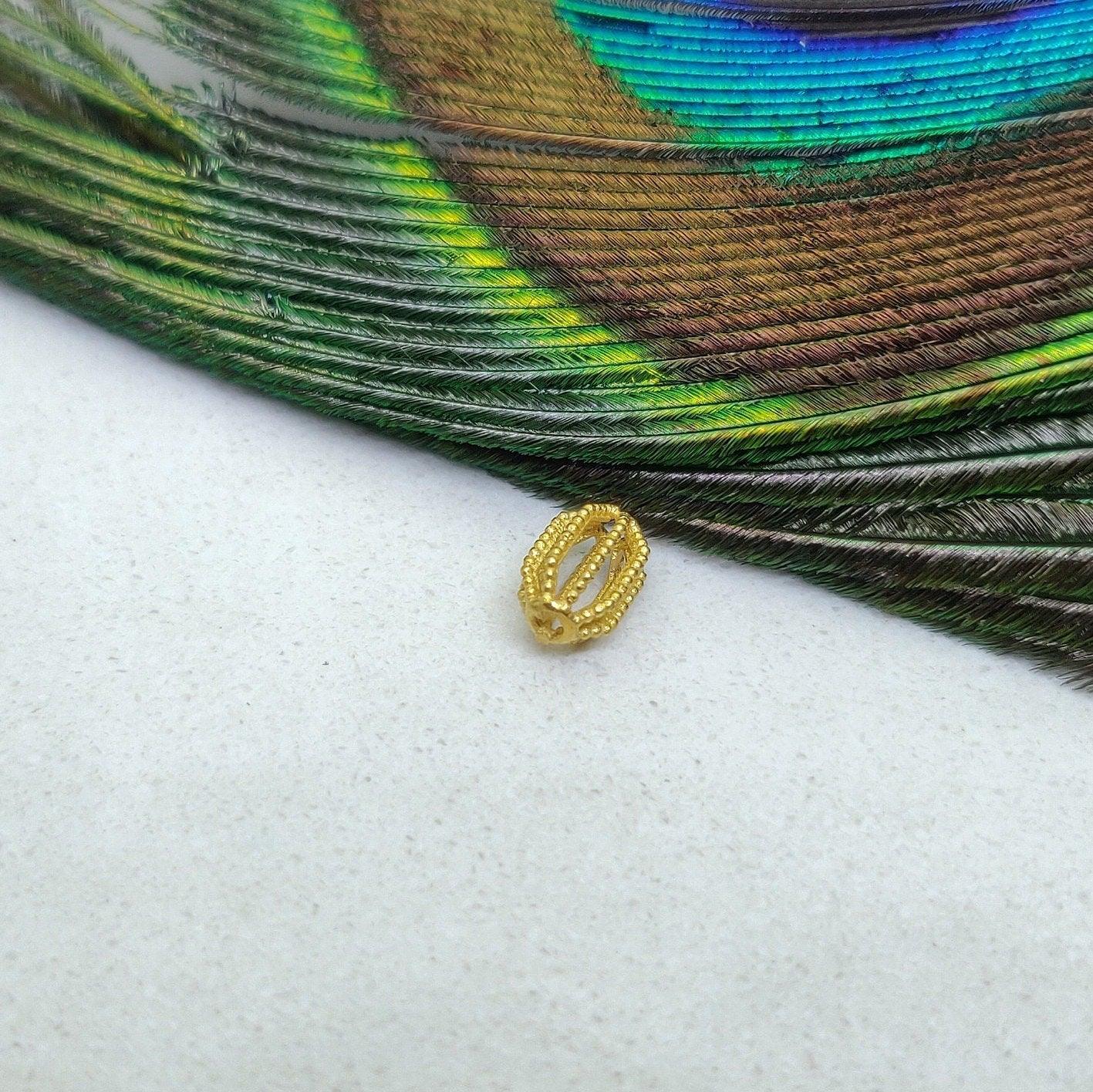 18k Yellow Gold Filigree Tube Spacer Beads 4x6.5mm - Kanika Creations