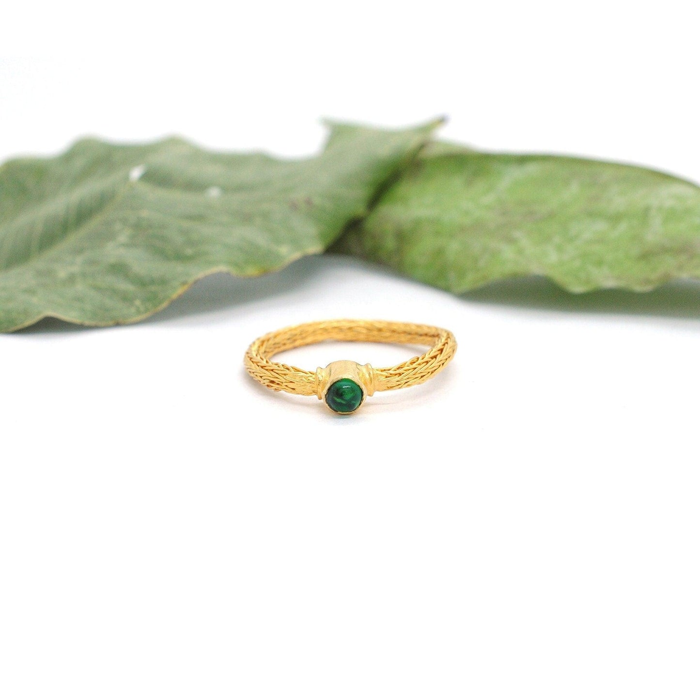 18k Solid Yellow Gold Stone Studded Engagement Ring 8 US - Kanika Creations