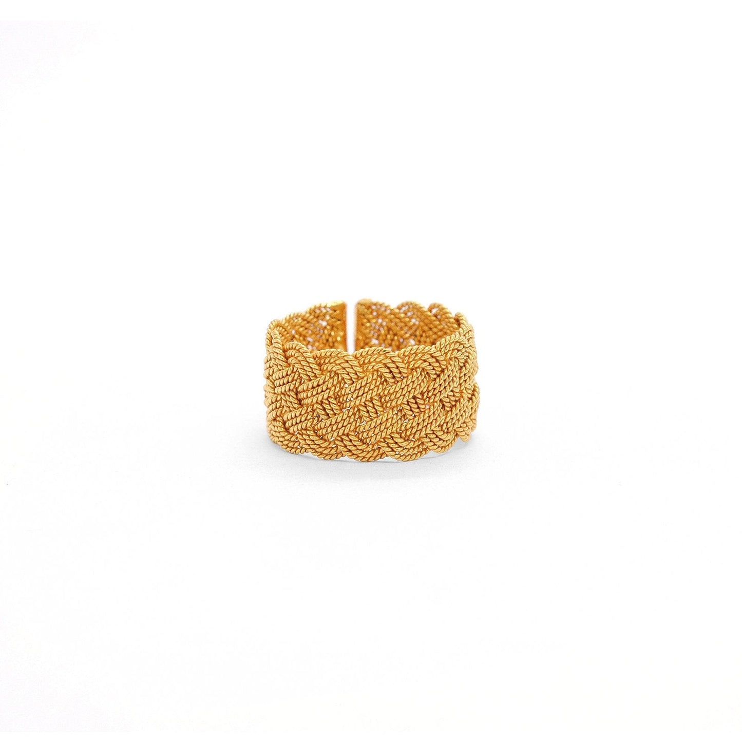 18k Solid Yellow Gold Twisted Adjustable Band Ring - Kanika Creations