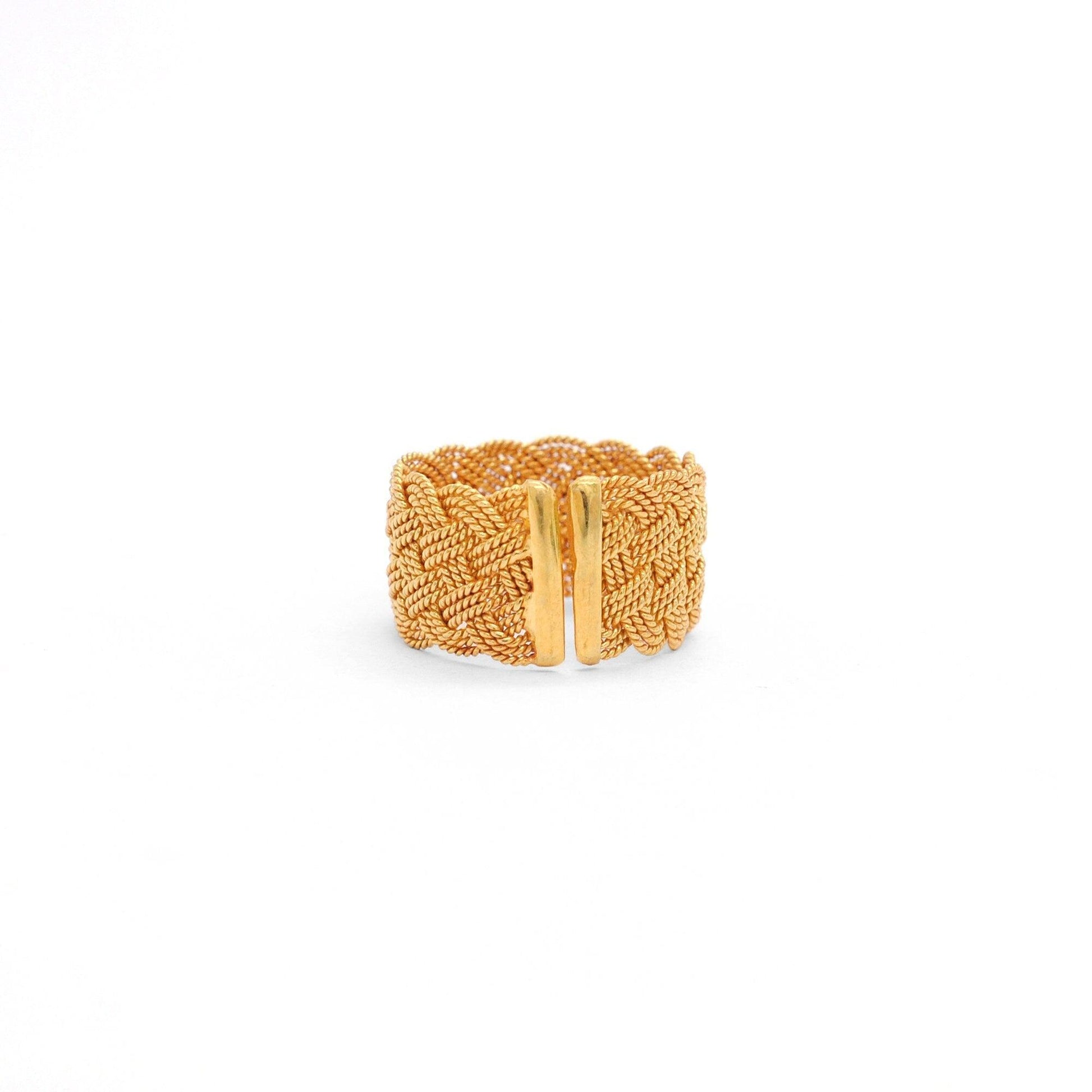 18k Solid Yellow Gold Twisted Adjustable Band Ring - Kanika Creations