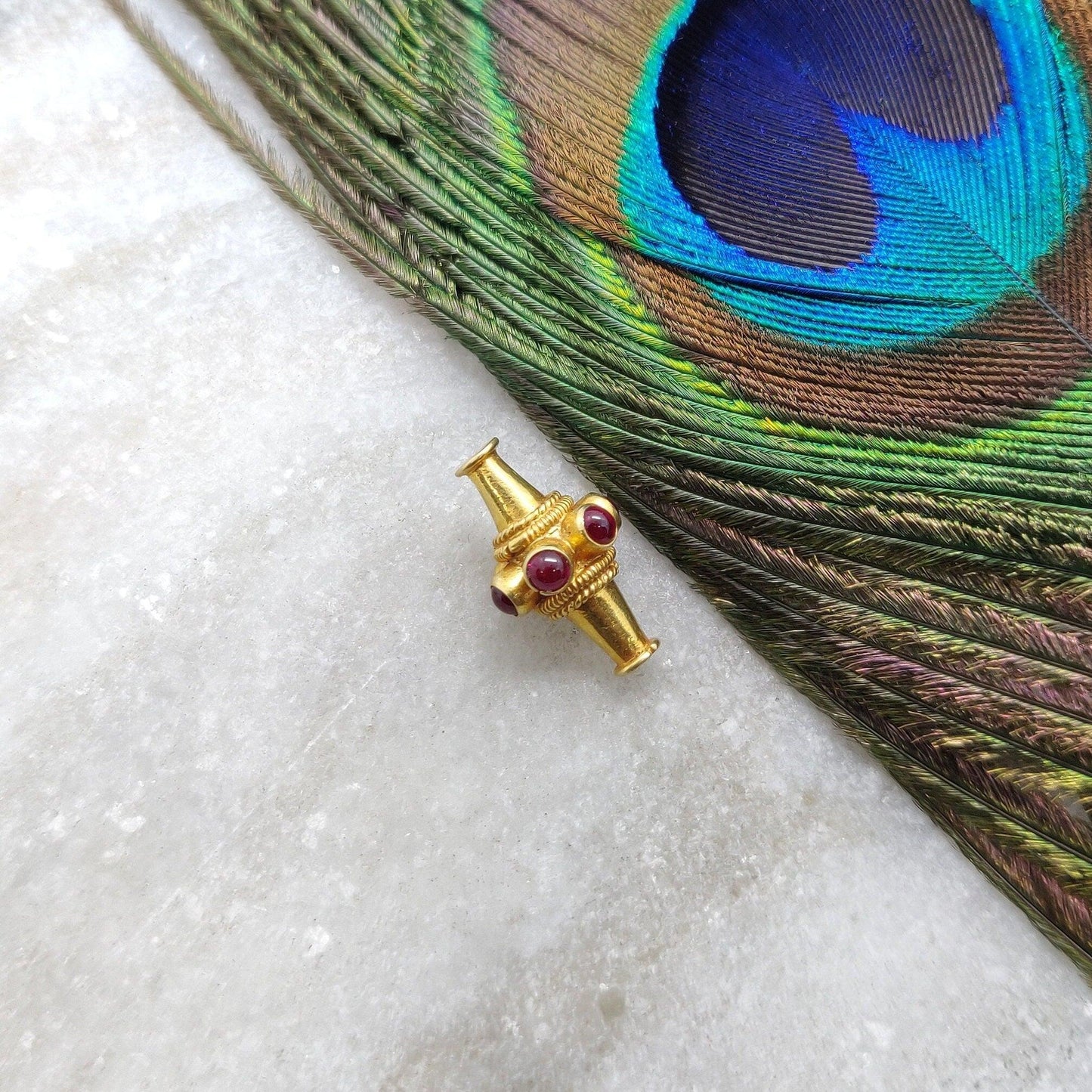 18k Yellow Gold Ruby Fancy Tube Beads - 10X15 MM - Kanika Creations