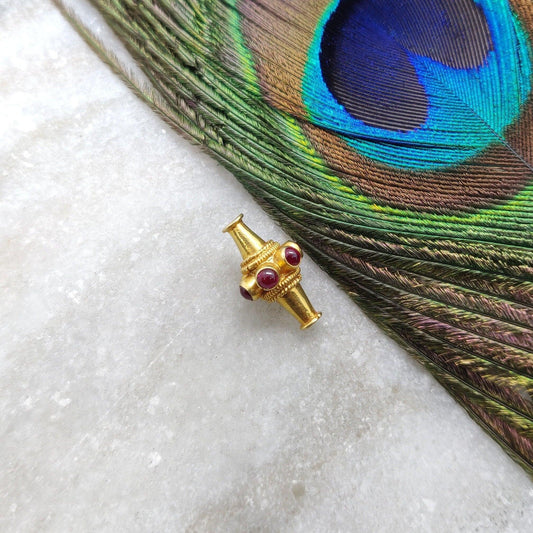 18k Yellow Gold Ruby Fancy Tube Beads - 10X15 MM - Kanika Creations