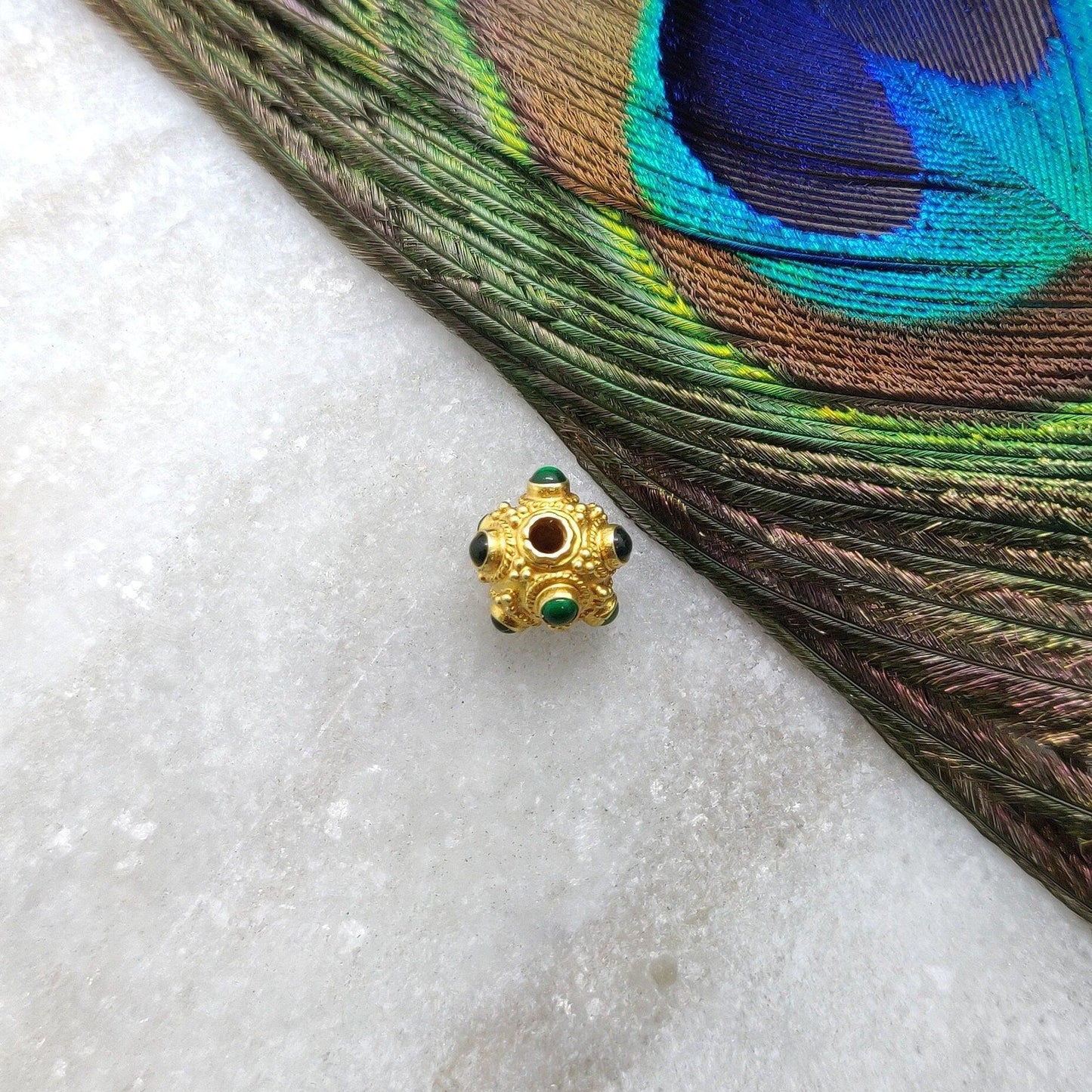 18K Solid Yellow Gold Emerald Ball Spacer Beads 8mm - Kanika Creations