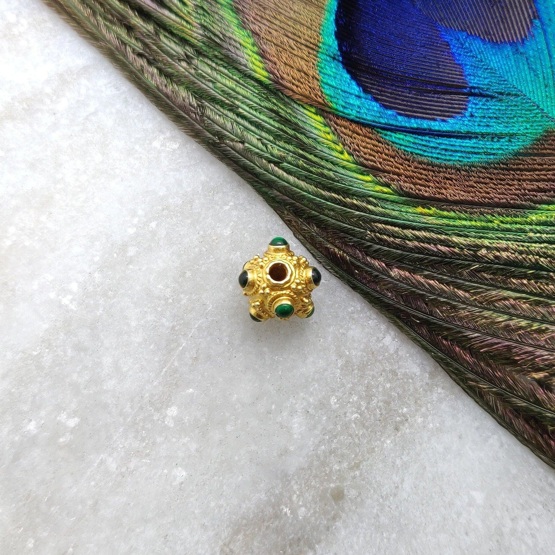 18K Solid Yellow Gold Emerald Ball Spacer Beads 8mm - Kanika Creations