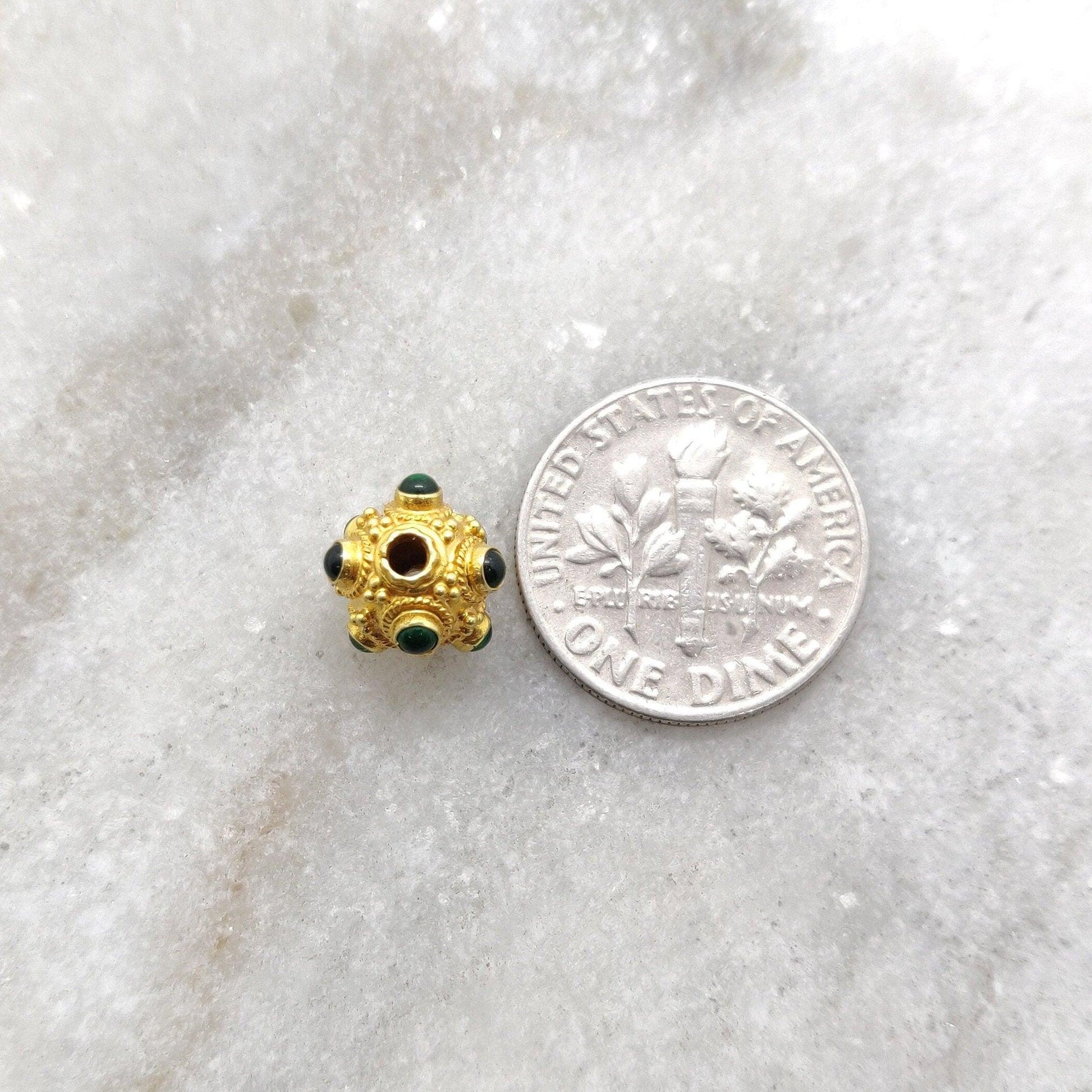 18K Solid Yellow Gold Emerald Ball Spacer Beads 8mm - Kanika Creations