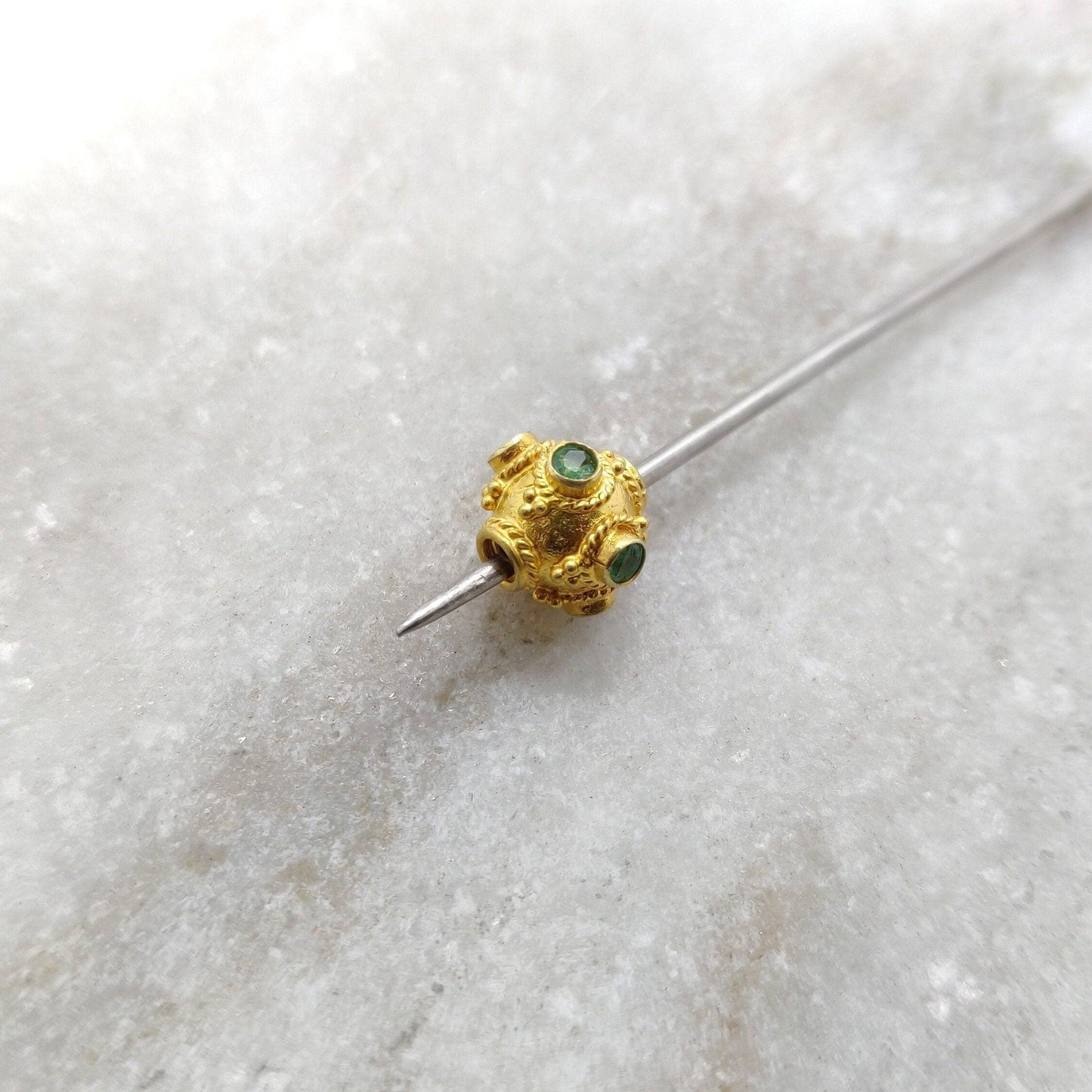 18k Solid Yellow Gold Emerald Round Spacer Beads 8mm - Kanika Creations