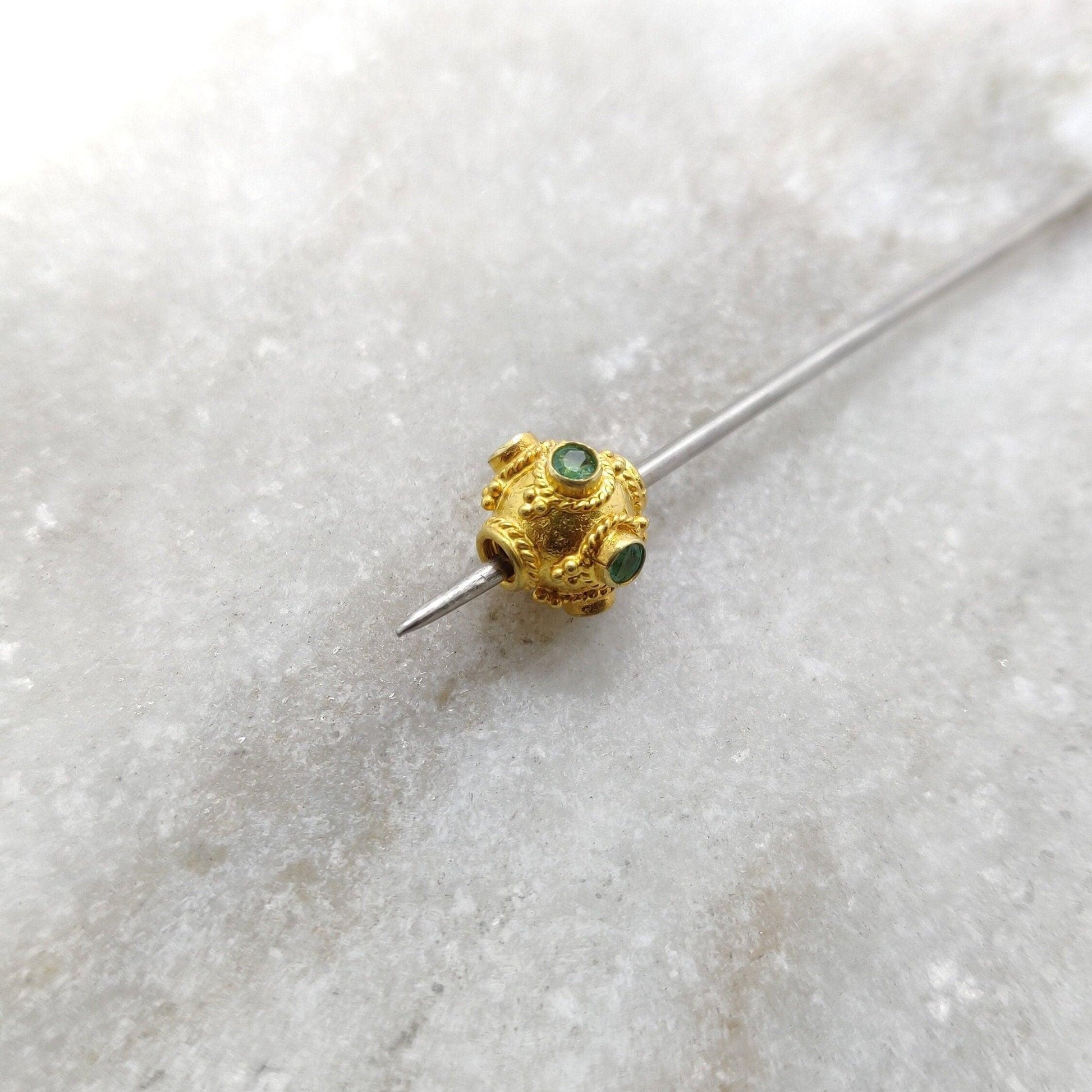 18k Yellow Gold Round Spacer Beads with Emerald - Kanika Creations