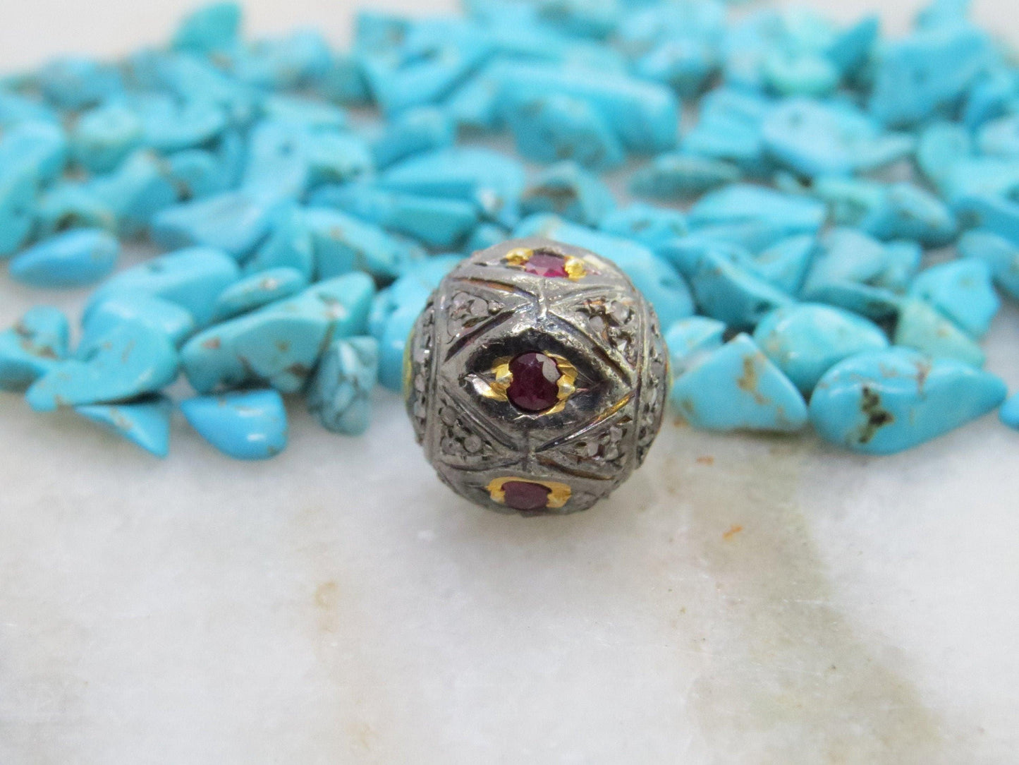 925 Sterling Silver Pave Diamond & Multi-Gemstone Spacer Beads - Kanika Creations