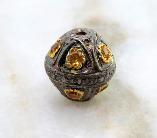 925 Sterling Silver Pave Diamond with Ruby & Citrine Spacer Beads - Kanika Creations