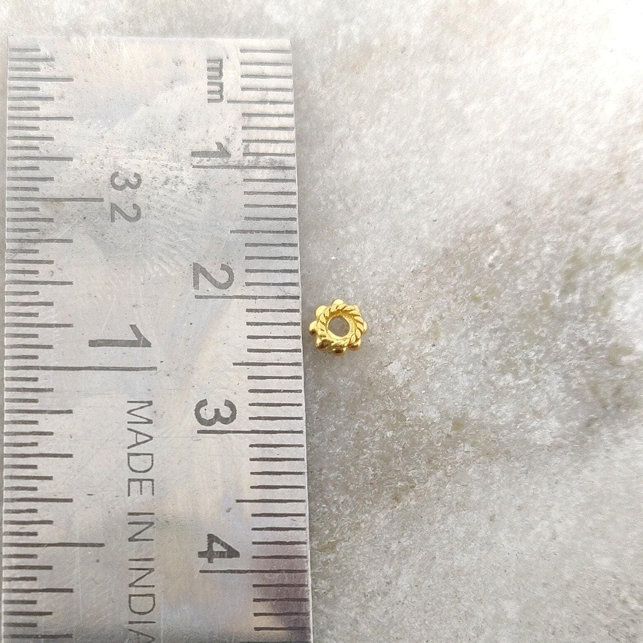 18k Yellow Gold Wheel Spacer Beads For Jewelry Craft 4mm - Kanika Creations