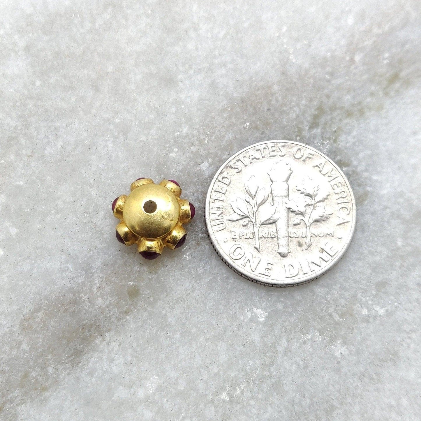 18k Solid Yellow Gold Ruby Wheel Spacer Beads 4x10mm - Kanika Creations