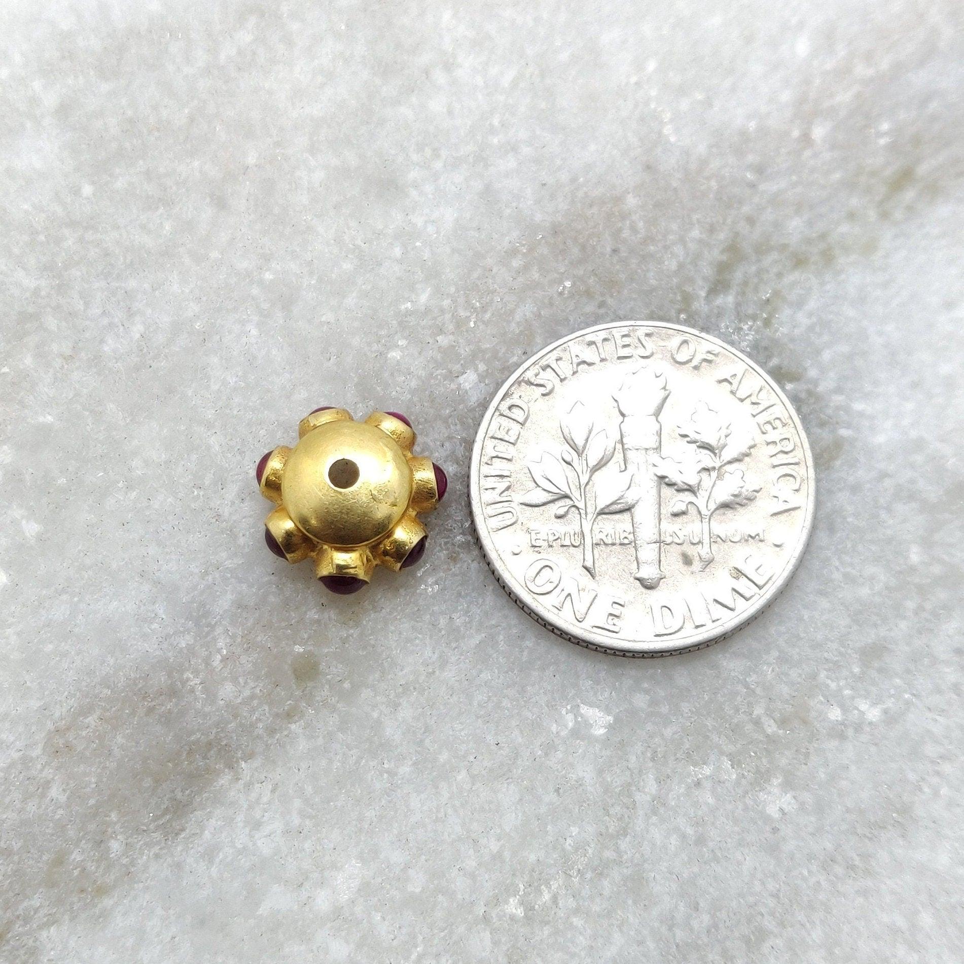 18k Solid Yellow Gold Ruby Wheel Spacer Beads 4x10mm - Kanika Creations