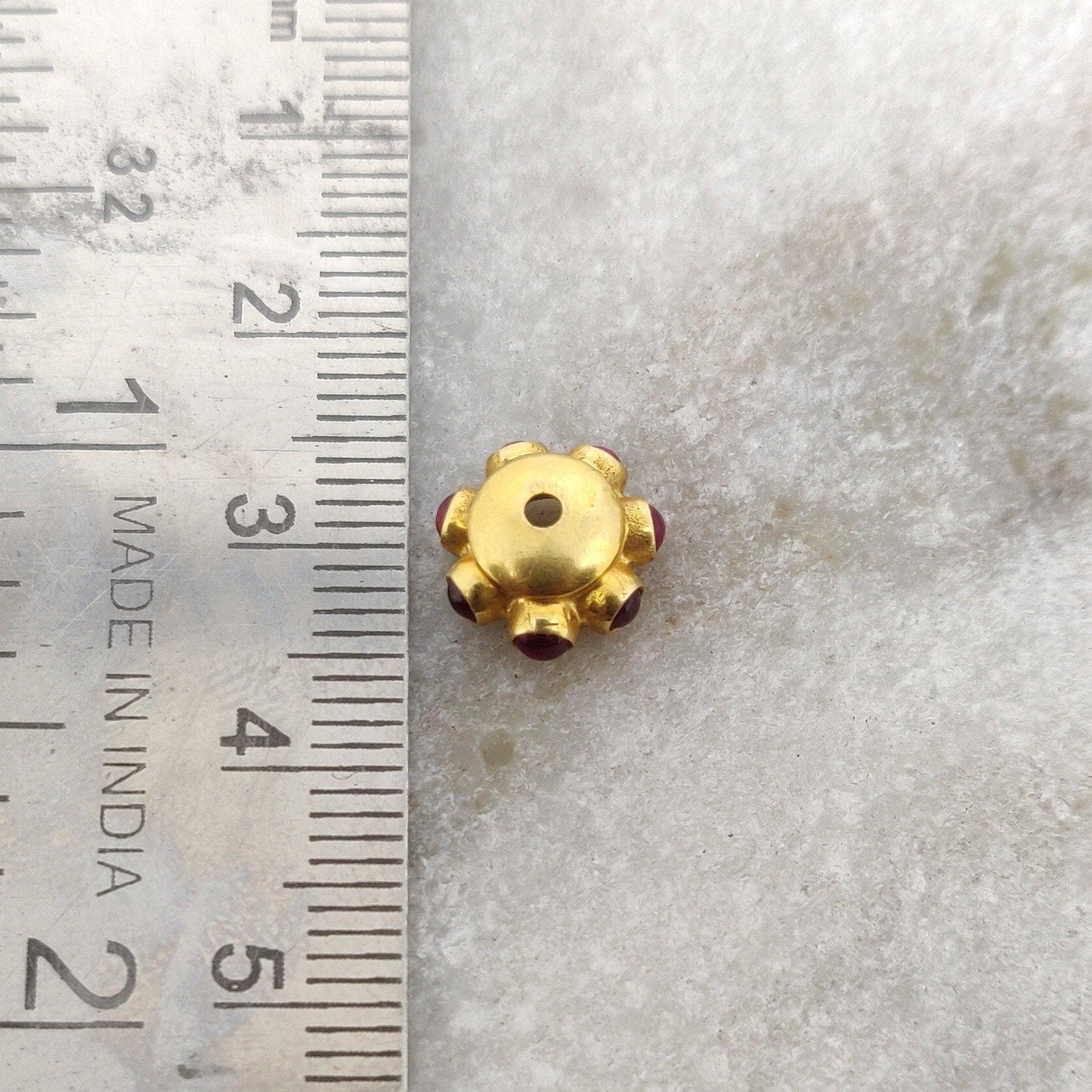 18k Solid Yellow Gold Ruby Wheel Spacer Beads 4x10mm - Kanika Creations