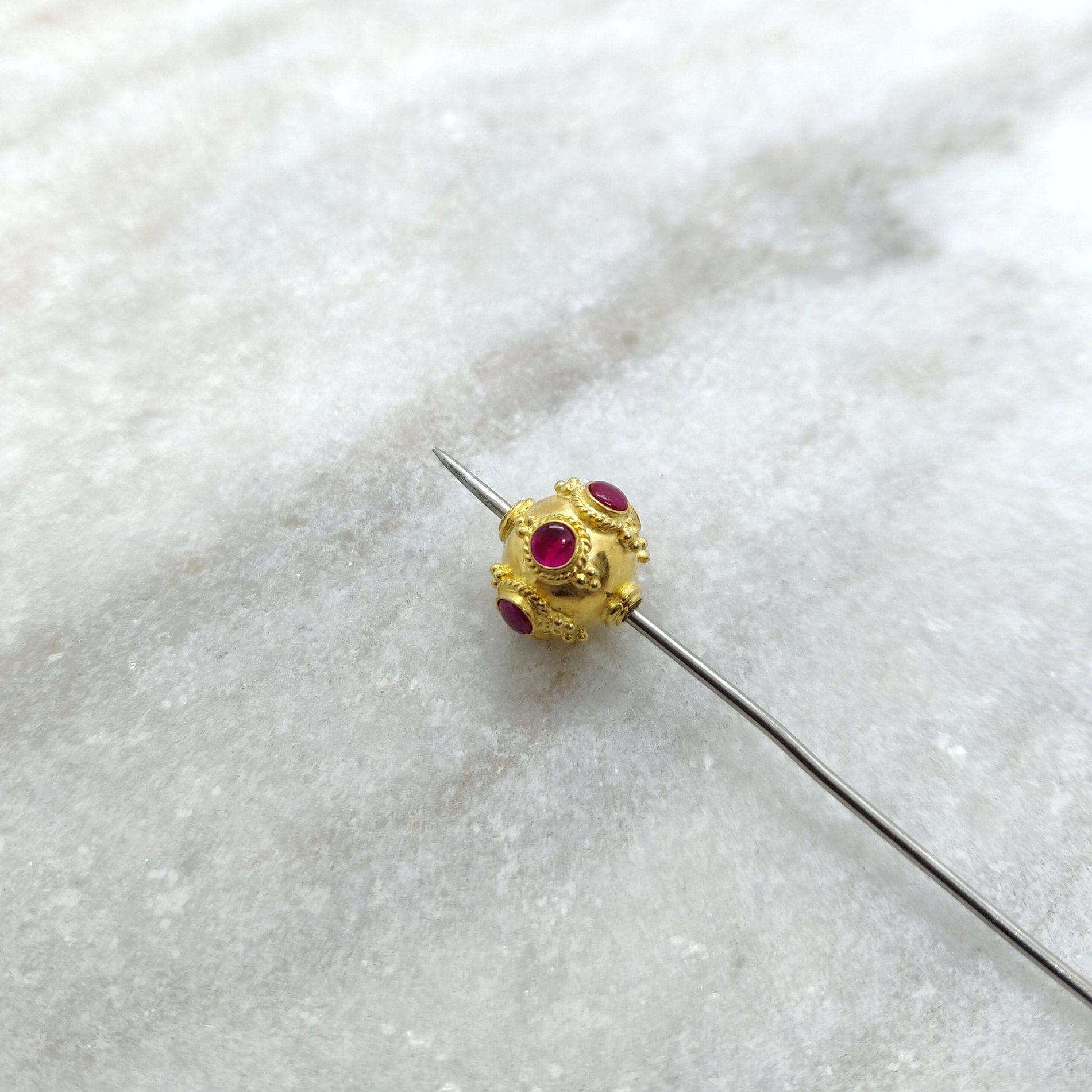 18k Solid Yellow Gold Ruby Round Spacer Beads 11mm - Kanika Creations