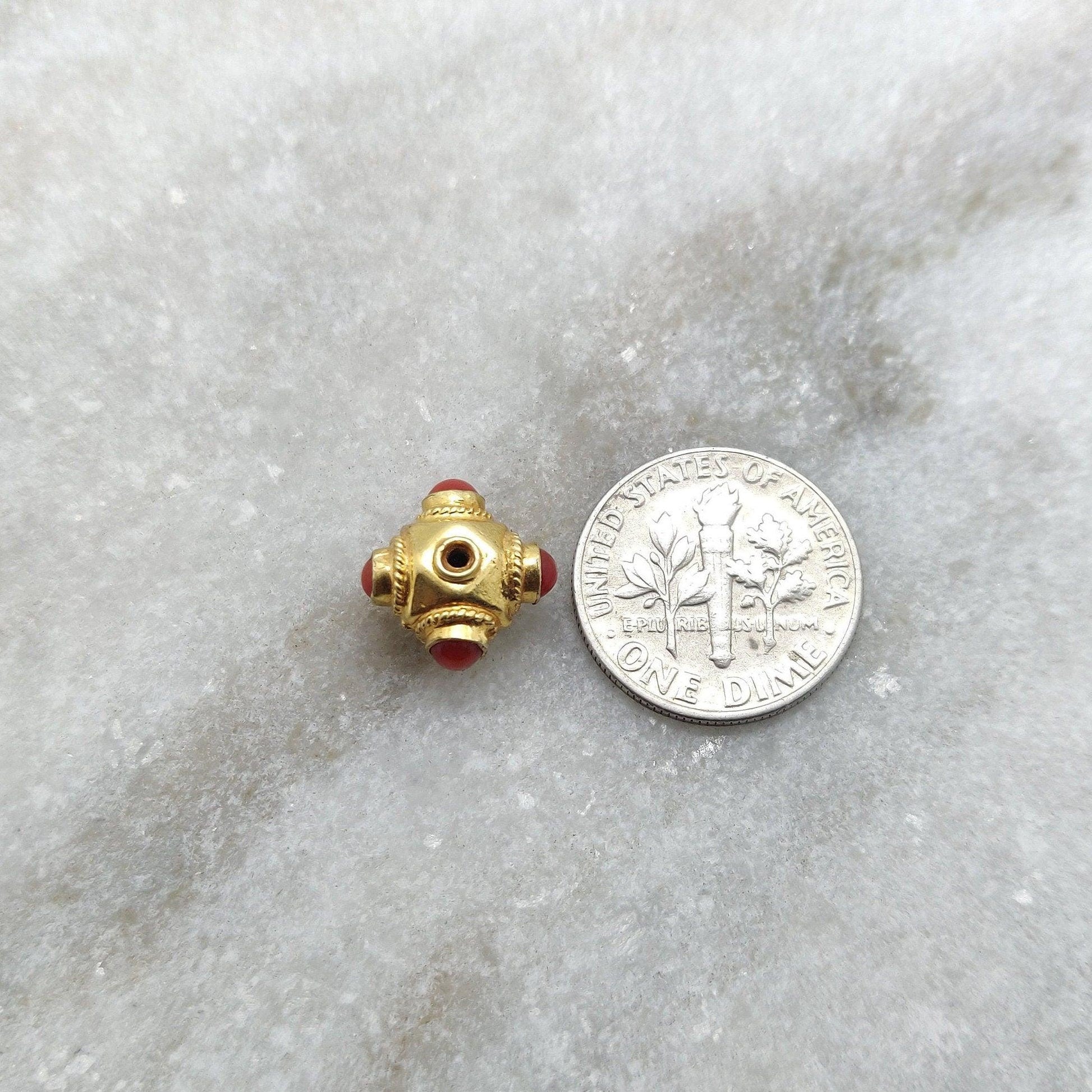 18k Solid Yellow Gold Coral Spacer Beads 7x10mm DIY Crafts - Kanika Creations