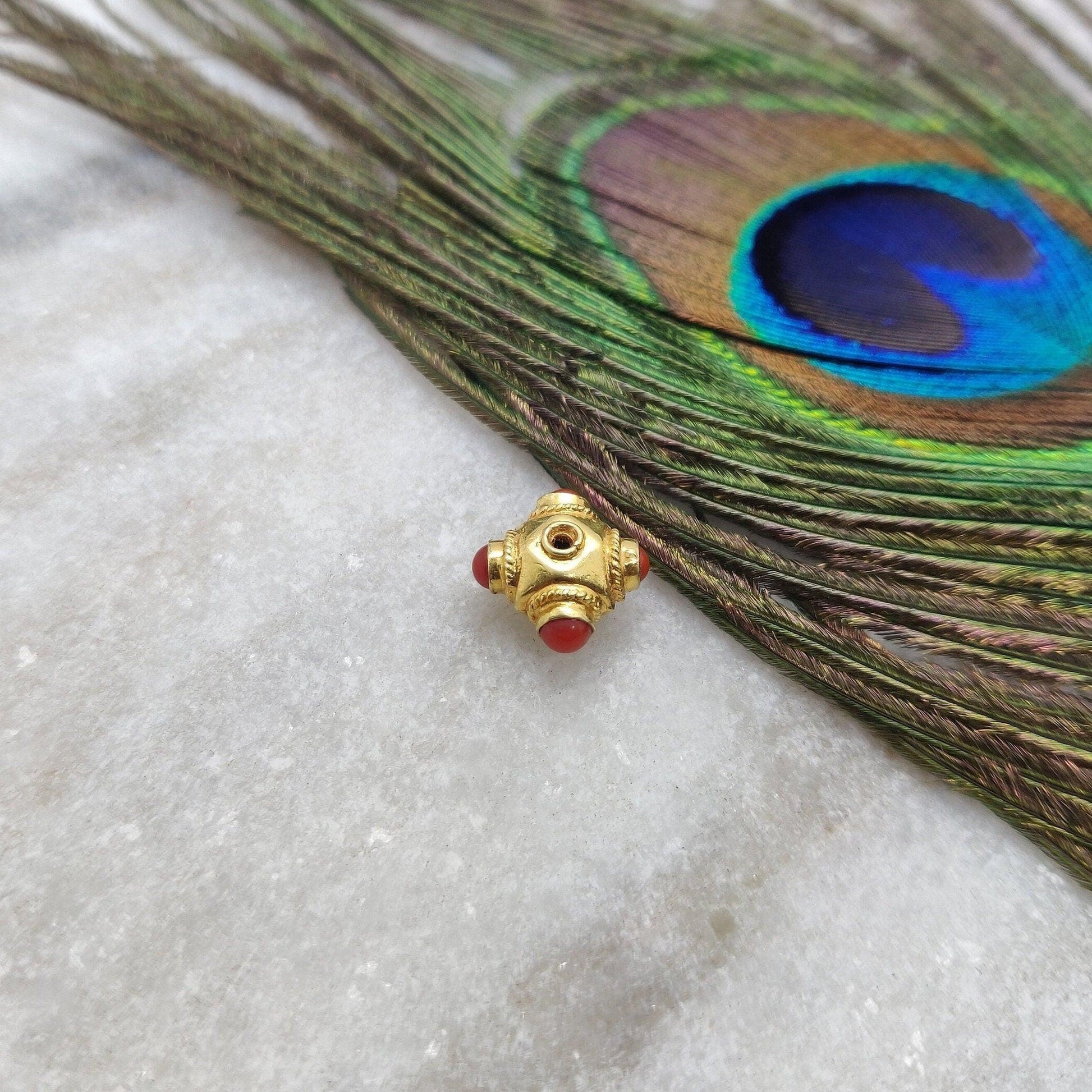 18k Solid Yellow Gold Coral Spacer Beads 7x10mm DIY Crafts - Kanika Creations