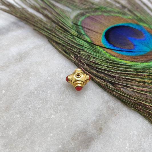 18k Solid Yellow Gold Coral Spacer Beads 7x10mm DIY Crafts - Kanika Creations