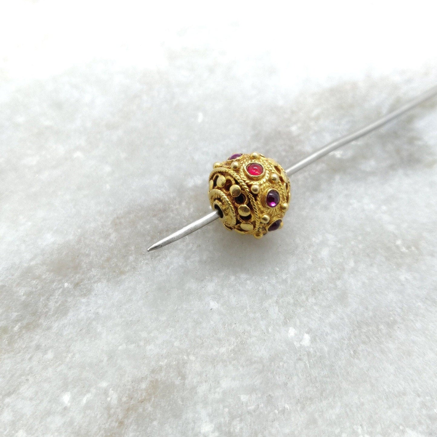 18k Solid Yellow Gold Ruby Round Beads 10mm DIY Crafts - Kanika Creations