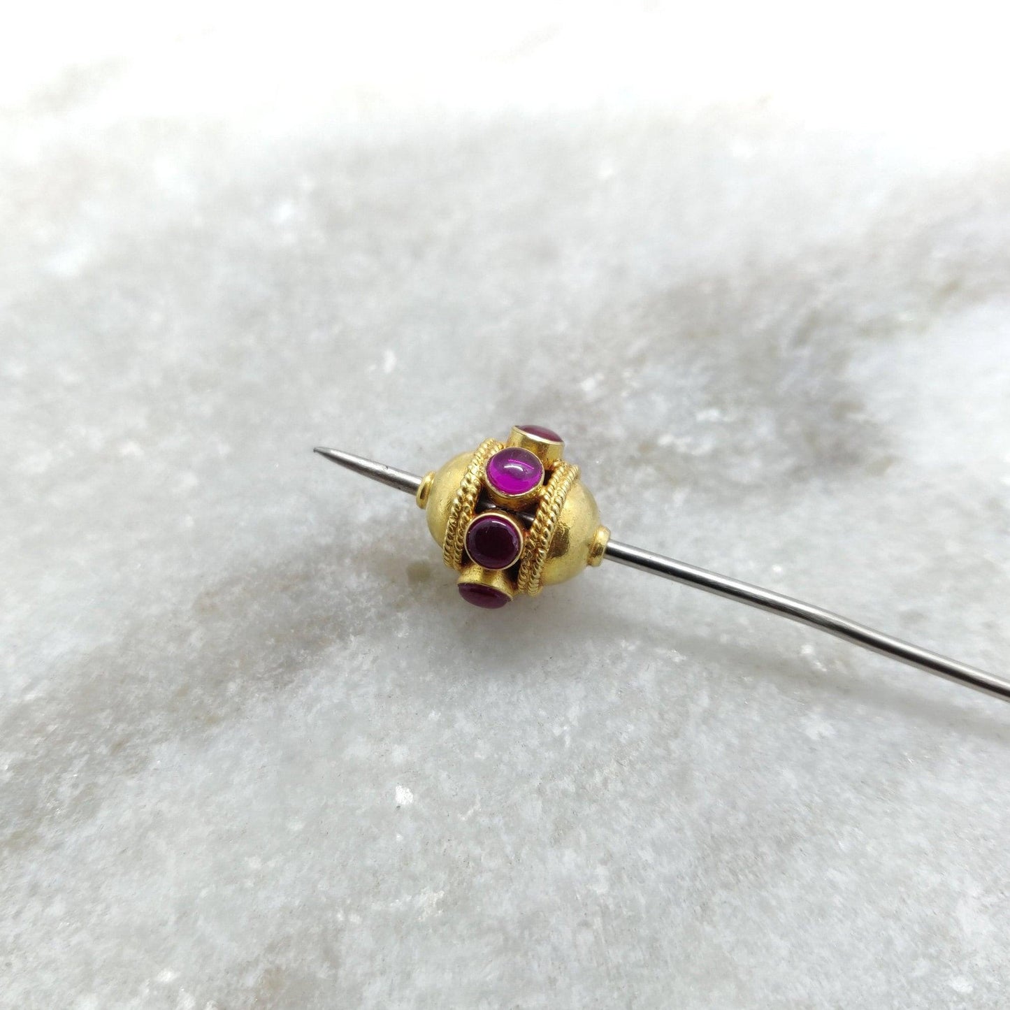 18k Solid Yellow Gold Ruby Round Spacer Beads - Kanika Creations