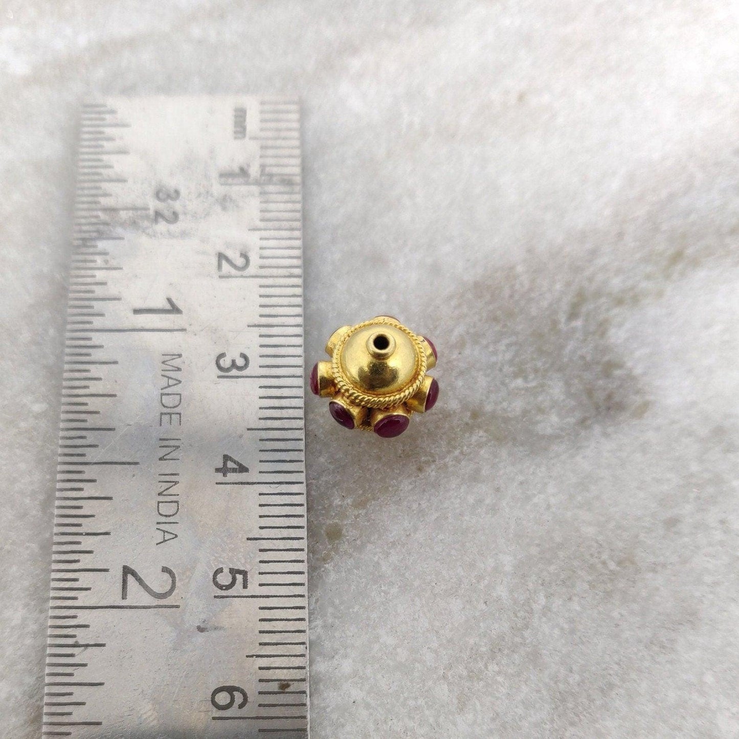 18k Solid Yellow Gold Ruby Round Spacer Beads - Kanika Creations