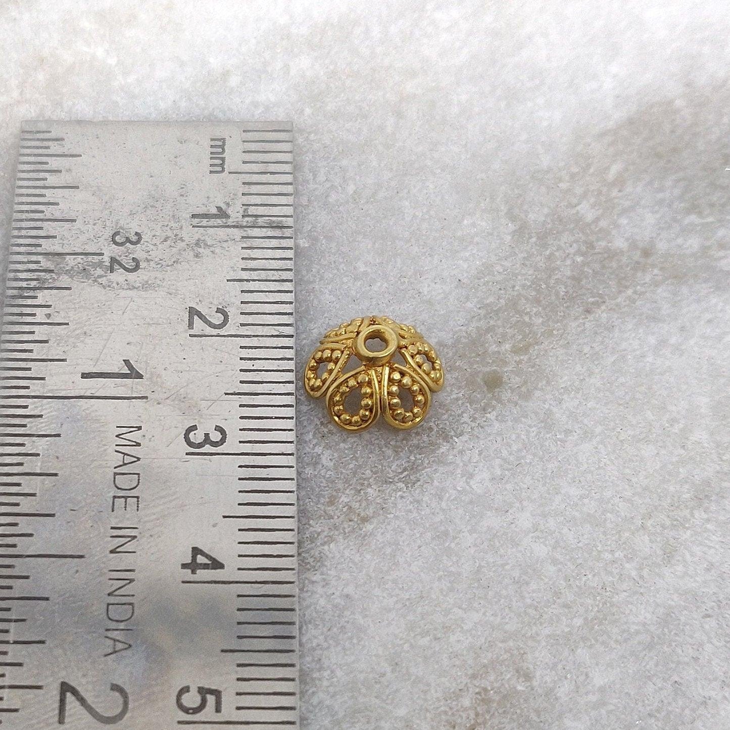 18k Yellow Gold Antique Floral Beads Cap Finding 10mm - Kanika Creations
