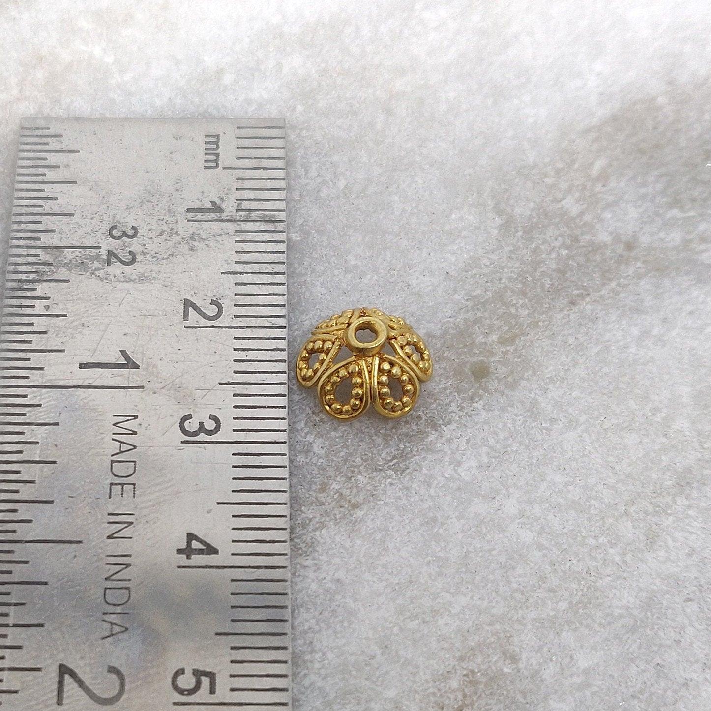 18k Yellow Gold Antique Floral Beads Cap Finding 10mm - Kanika Creations