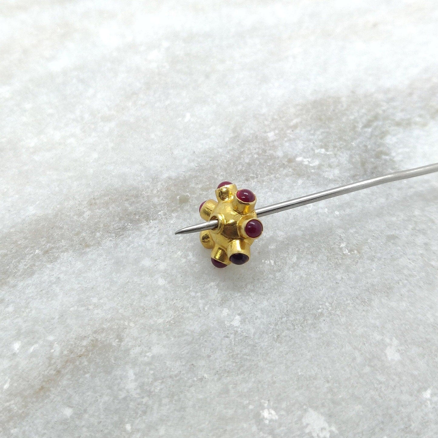 18k Solid Yellow Gold Ruby Wheel Spacer Beads - Kanika Creations