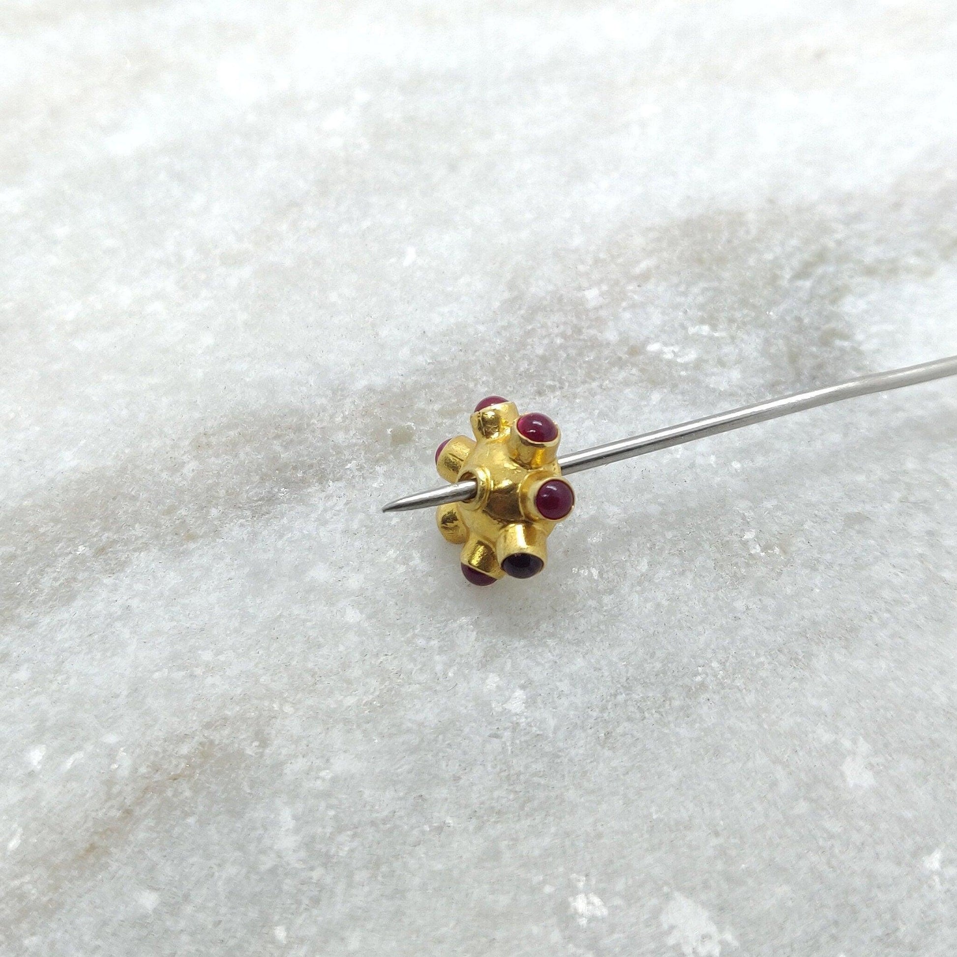 18k Solid Yellow Gold Ruby Wheel Spacer Beads - Kanika Creations