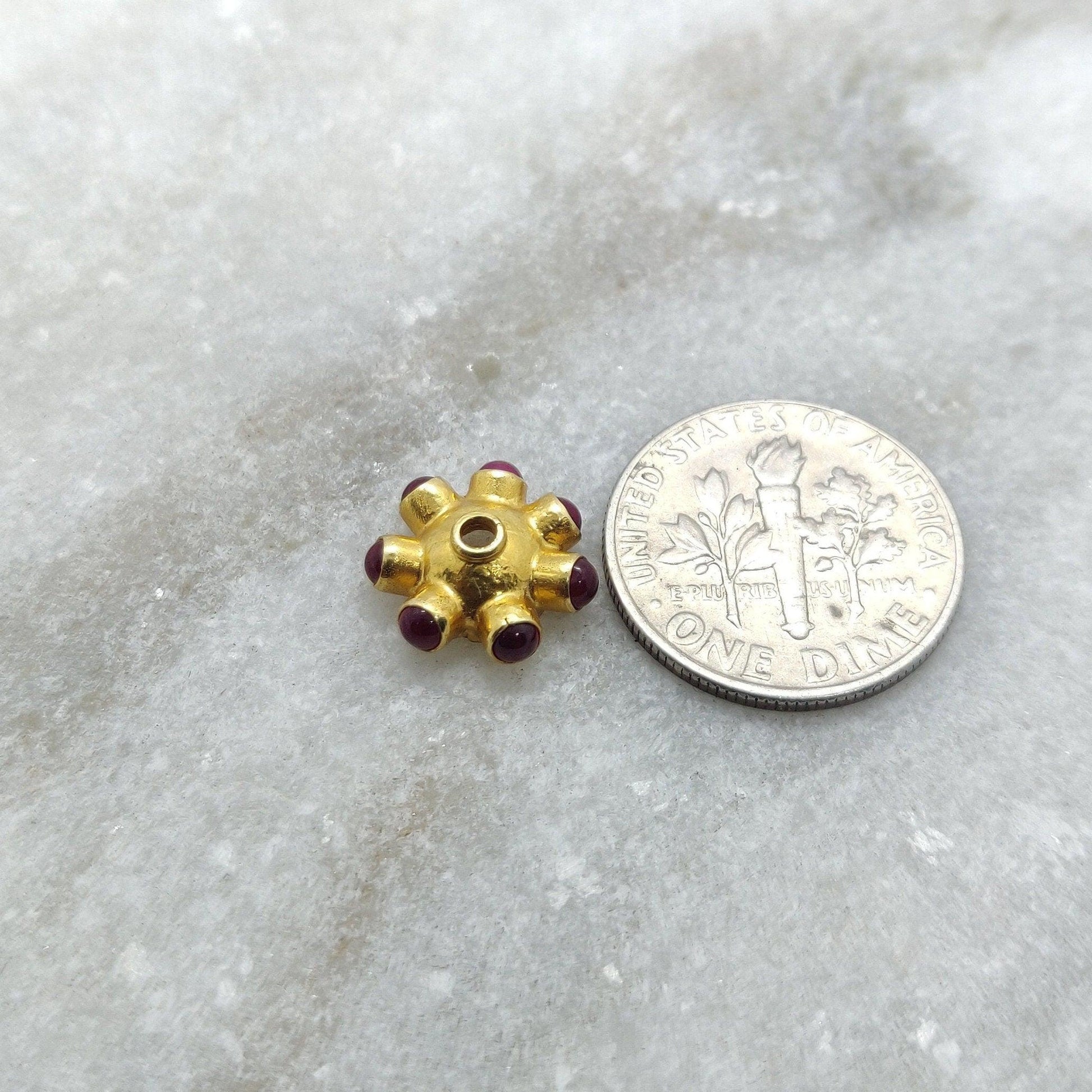 18k Solid Yellow Gold Ruby Wheel Spacer Beads - Kanika Creations