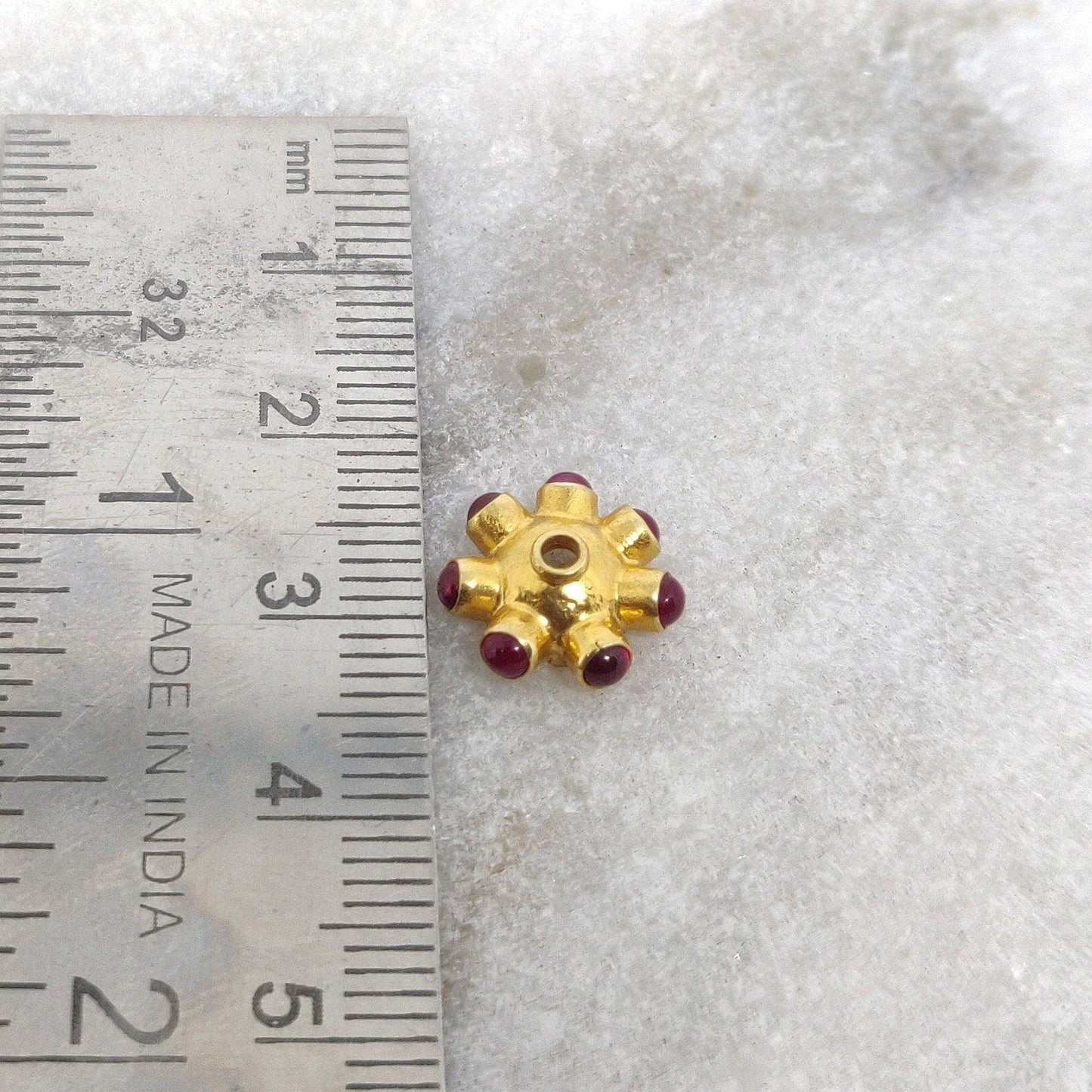 18k Solid Yellow Gold Ruby Wheel Spacer Beads - Kanika Creations