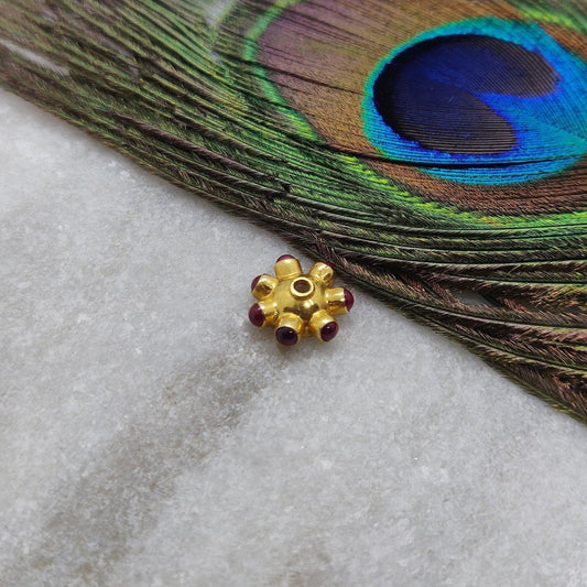 18k Solid Yellow Gold Ruby Wheel Spacer Beads - Kanika Creations