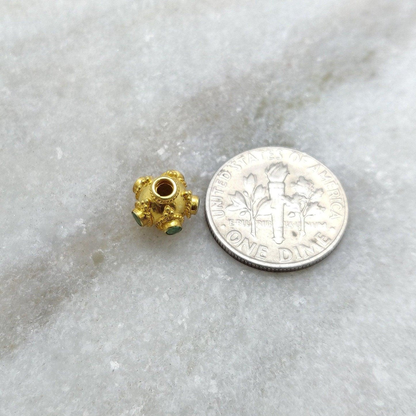 18k Yellow Gold Stone Studded Rondelle Beads 7.5mm - Kanika Creations