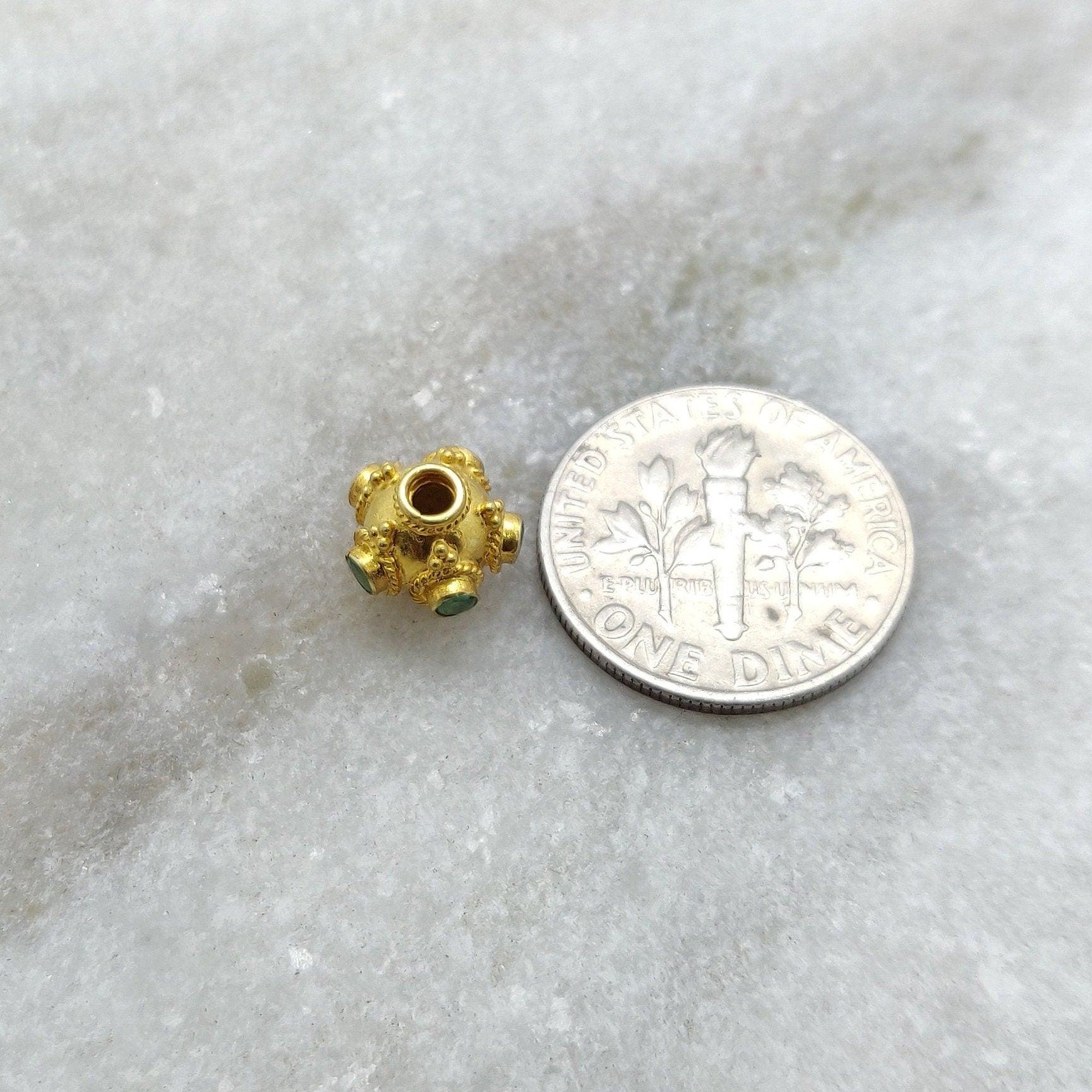 18k Yellow Gold Stone Studded Rondelle Beads 7.5mm - Kanika Creations