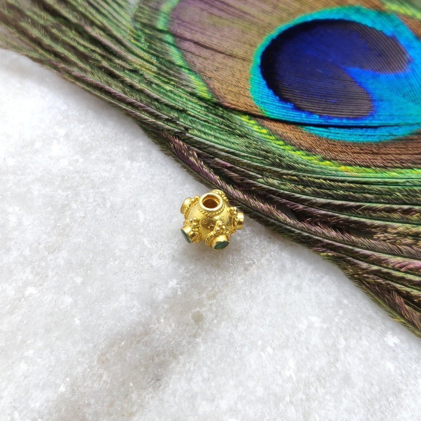 18k Yellow Gold Stone Studded Rondelle Beads 7.5mm - Kanika Creations