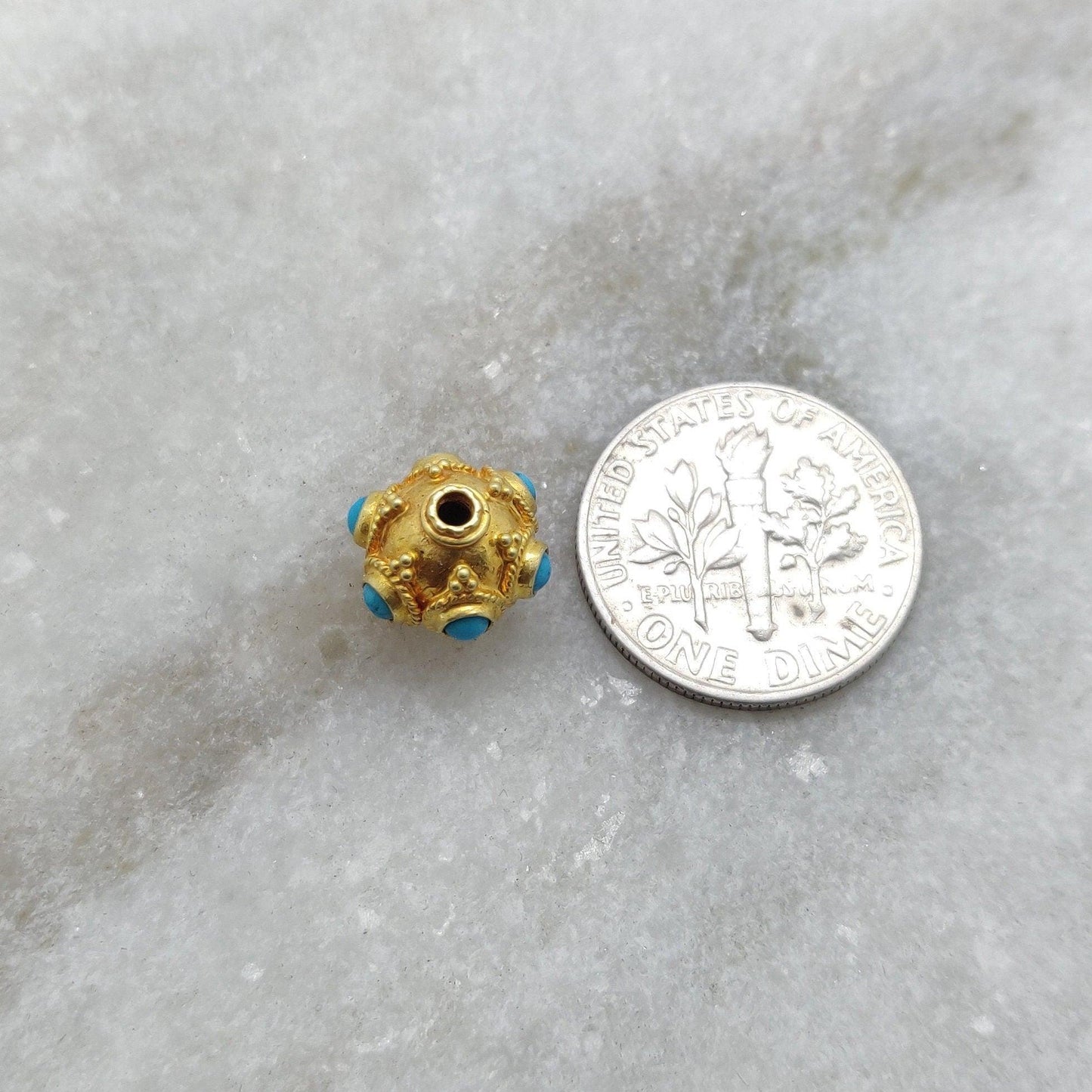 9mm 18k Solid Gold Turquoise Spacer Beads - Kanika Creations