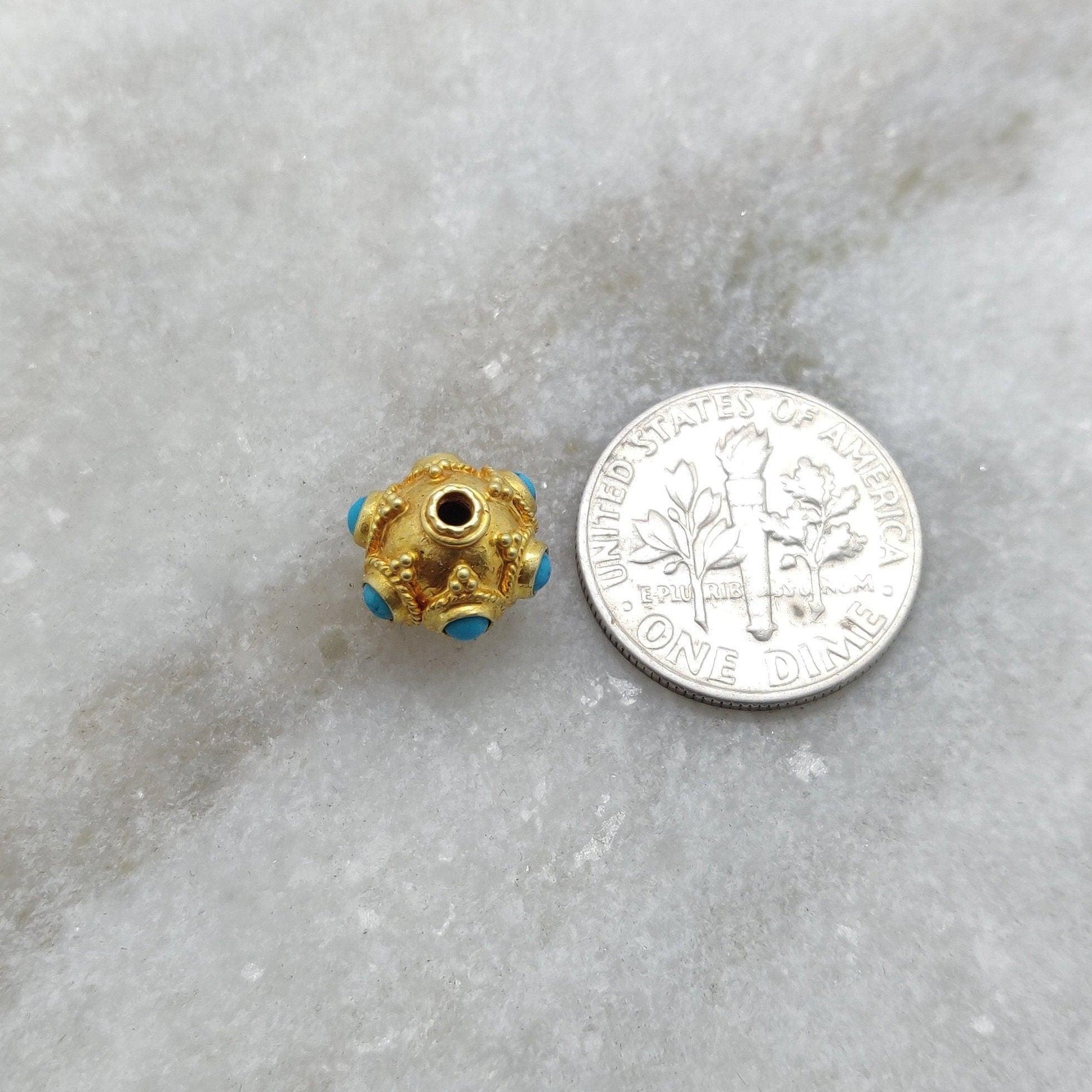 9mm 18k Solid Gold Turquoise Spacer Beads - Kanika Creations