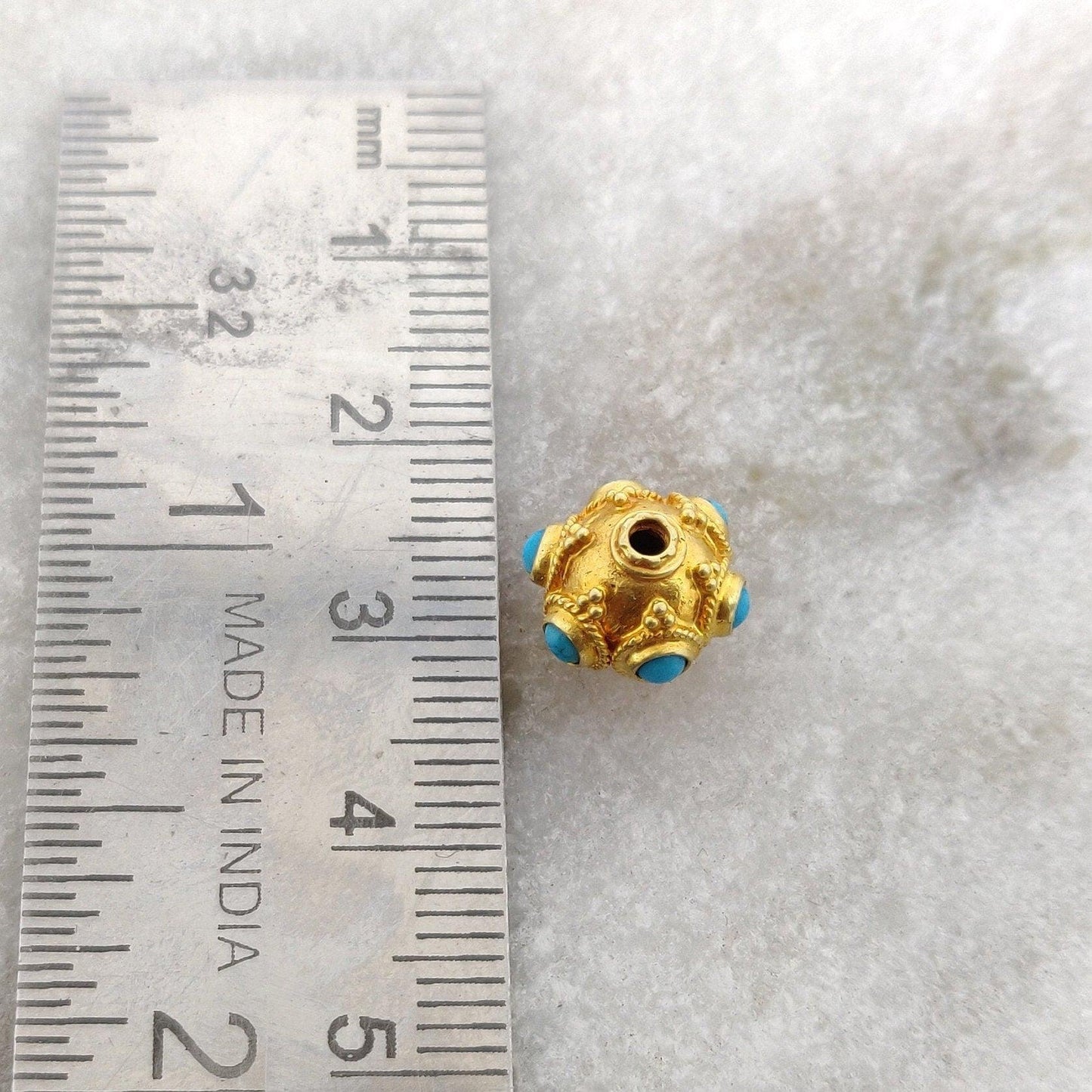 9mm 18k Solid Gold Turquoise Spacer Beads - Kanika Creations