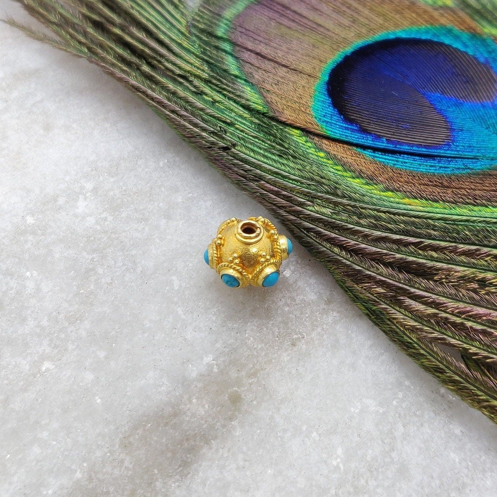 9mm 18k Solid Gold Turquoise Spacer Beads - Kanika Creations