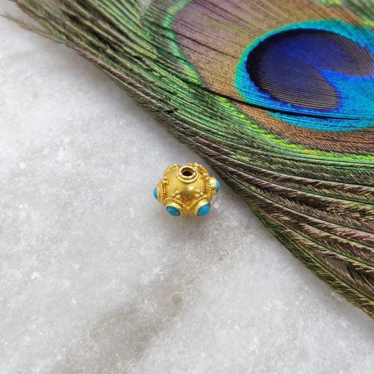 9mm 18k Solid Gold Turquoise Spacer Beads - Kanika Creations