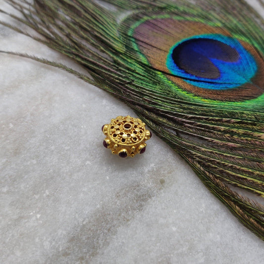 18k Solid Yellow Gold Ruby Antique Rondelle Beads 9x14mm - Kanika Creations